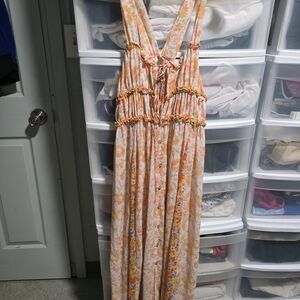 Free People Floral Tie-Front Top in Peach, Yellow, Cream